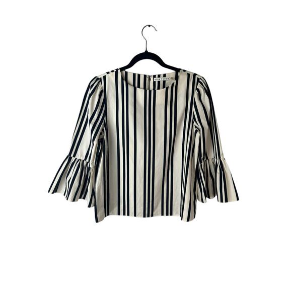 ALICE AND OLIVIA Bernice Ruffle-trimmed Striped Cotton Top In Variegated Stripe - Picture 3 of 8